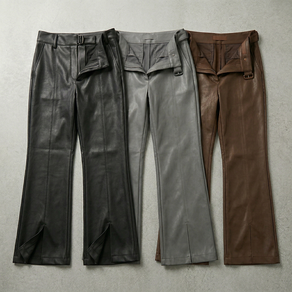 Ellis Grant No. 1 – High Waist Straight-Leg Slit Leather Trousers