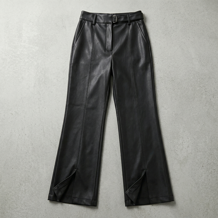 Ellis Grant No. 1 – High Waist Straight-Leg Slit Leather Trousers